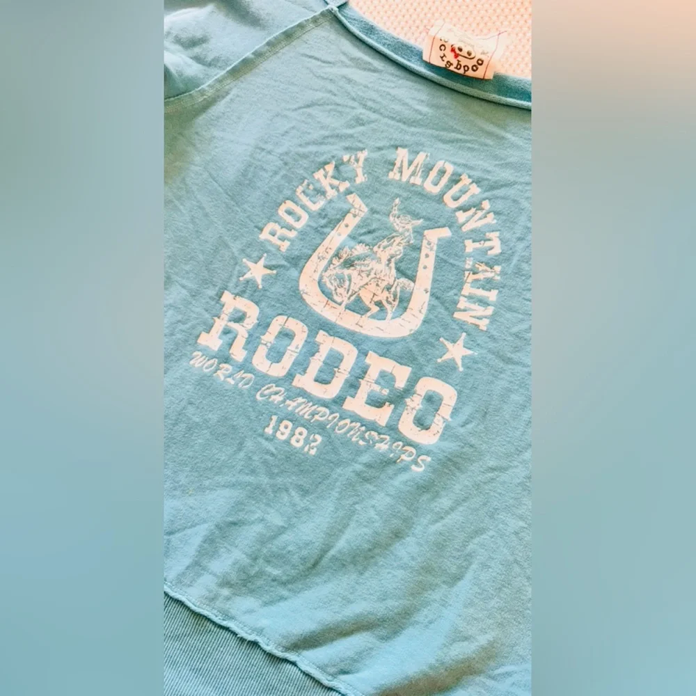 SCRAPBOOK Turquoise Rodeo Sweatshirt w Raw Hem - Picture 5 of 15